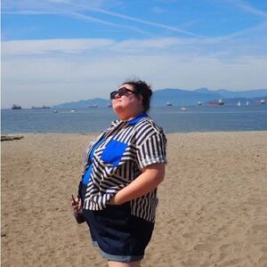 Colourblock Thomas Shirt - Navy Stripe with Cobalt Blue Contrasting